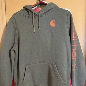 Carhartt Women's Olive Hoodie with Coral Logo